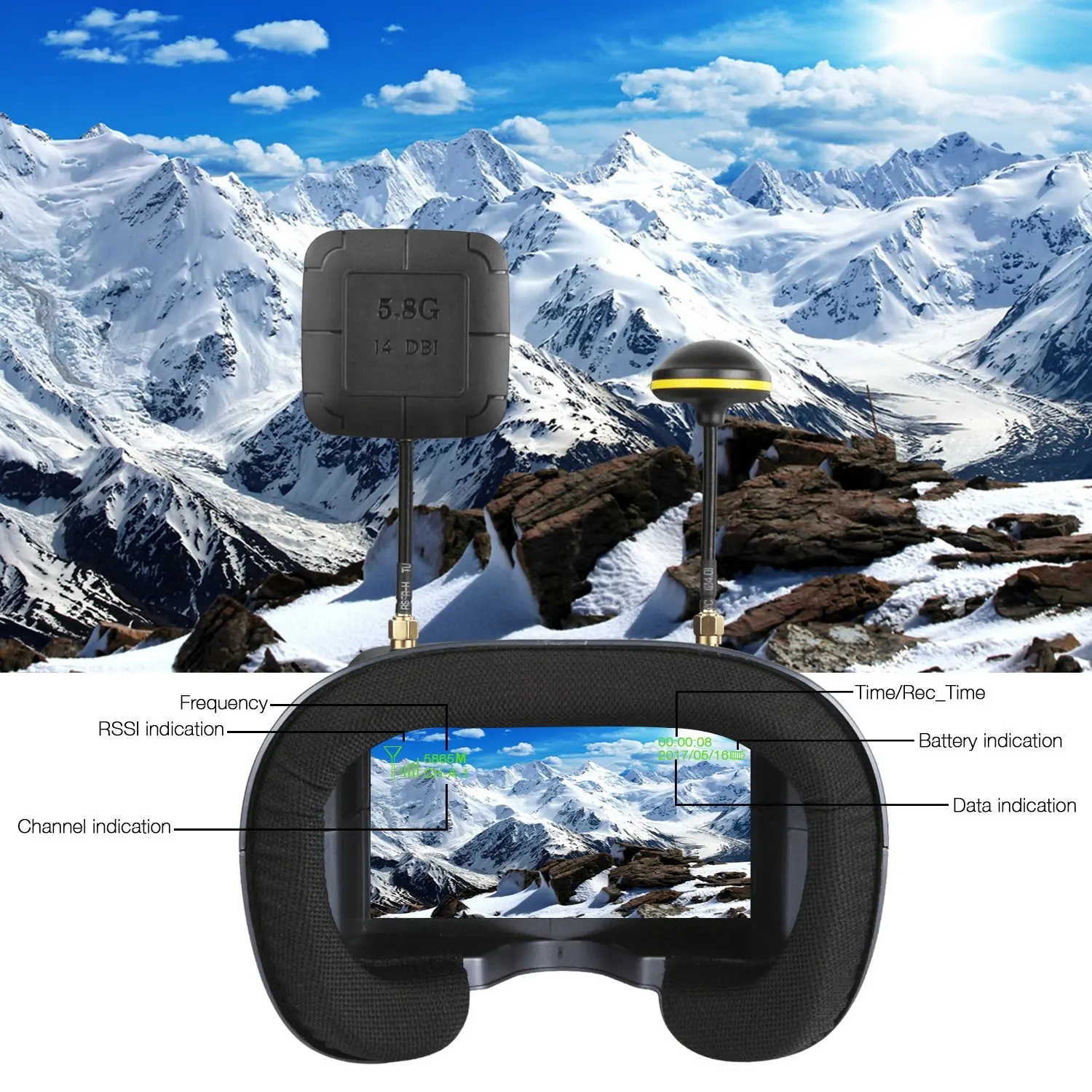 5.8 グラム 40CH 4.3 インチ 800*480 ビ - Fpv Drone Goggles のレビューと価格